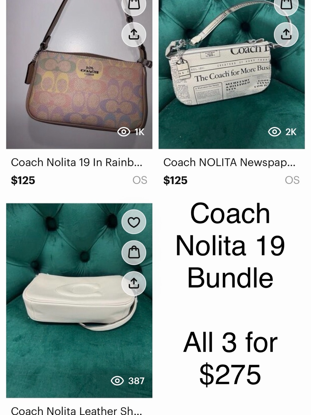 Coach Nolita 19 Leather Crossbody Bundle- ALL 3
